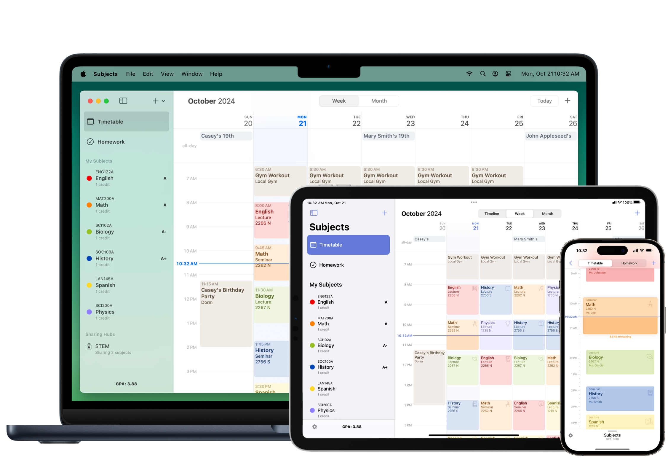 Subjects — student planner app for iPhone, iPad, and Mac