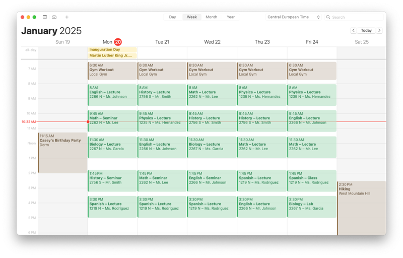 Timetable in Apple Calendar app